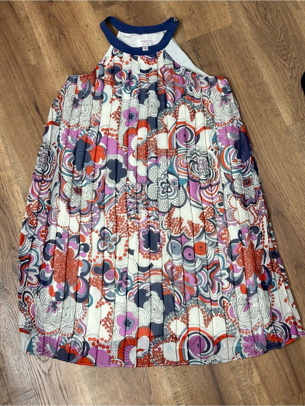 Liberty of London Multicolor Floral Halter Mini Dress with Navy Trim